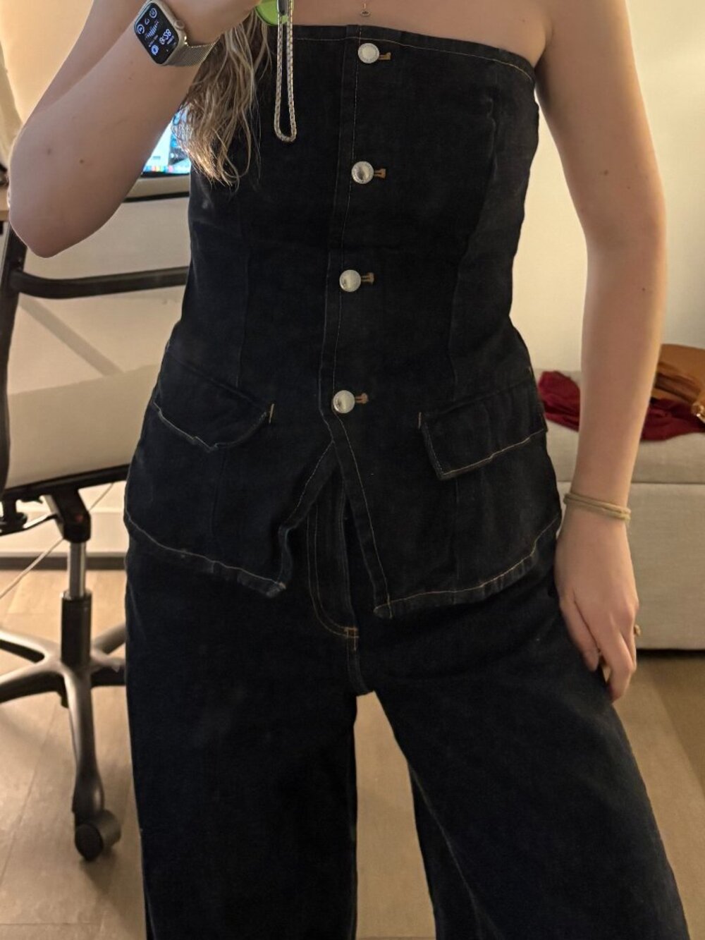 Dark Wash Denim Corset + Wide Leg Jeans Matching Set